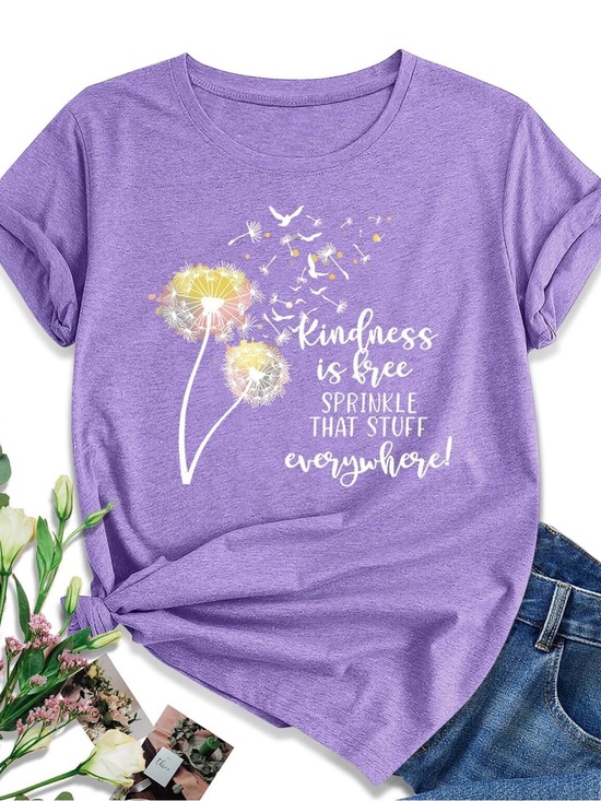 Tops - Kindness Is Free Dandelion Graphic Tee - Lavender Purple